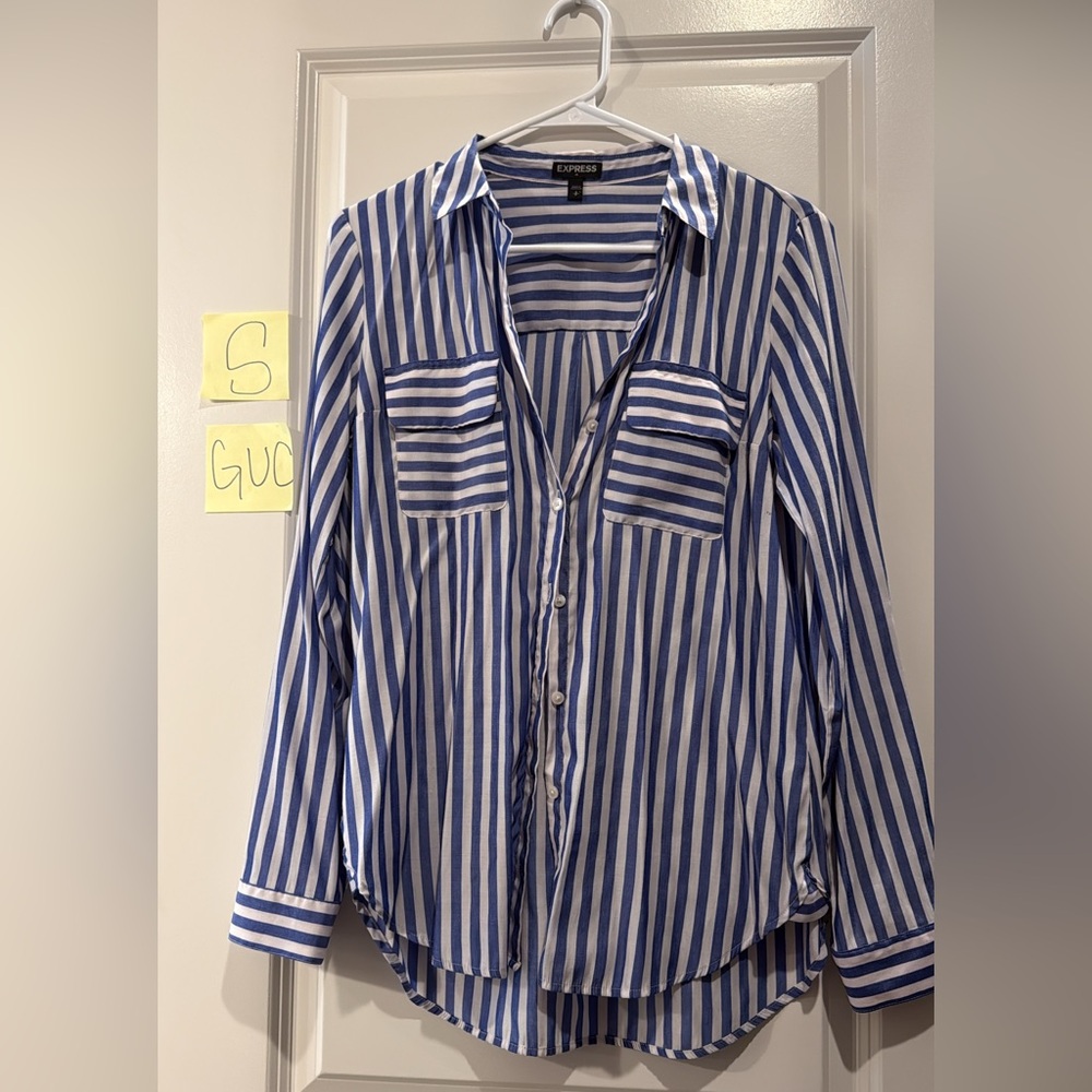 Blue and White Striped Button-Up Shirt